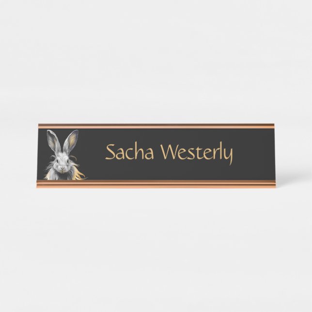 Awesome Gray Rabbit on Fire Personal Desk Name Plate (Front)