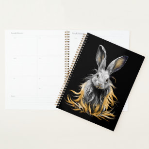 Awesome Gray Rabbit on Fire  Planner
