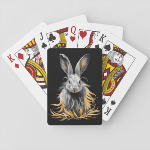 Awesome Gray Rabbit on Fire  Playing Cards