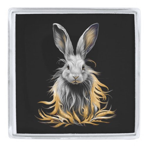 Awesome Gray Rabbit on Fire  Silver Finish Lapel Pin