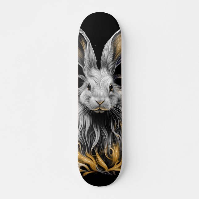 Awesome Gray Rabbit on Fire  Skateboard (Front)