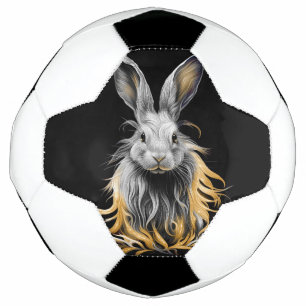 Awesome Gray Rabbit on Fire  Soccer Ball