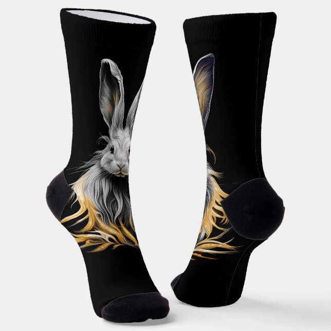 Awesome Gray Rabbit on Fire  Socks (Angled)