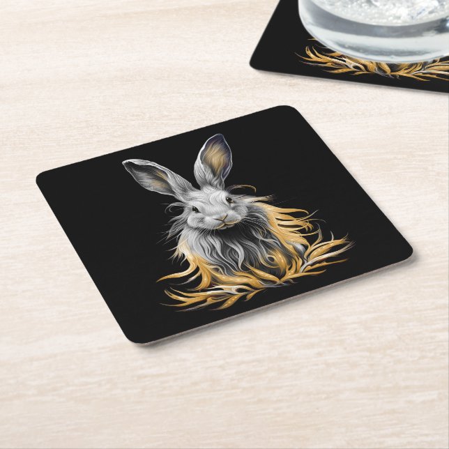 Awesome Gray Rabbit on Fire  Square Paper Coaster (Angled)