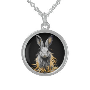 Awesome Gray Rabbit on Fire Sterling Silver Necklace