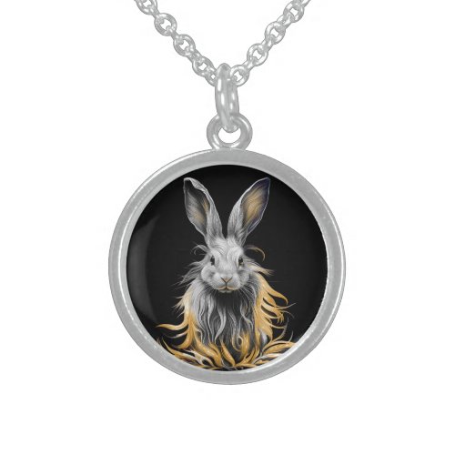 Awesome Gray Rabbit on Fire  Sterling Silver Necklace