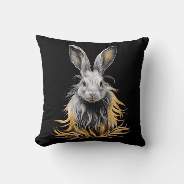 Awesome Gray Rabbit on Fire  Throw Pillow (Front)