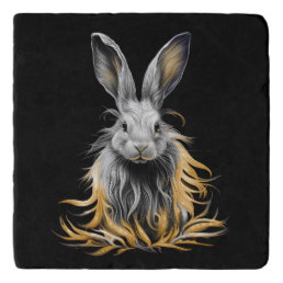 Awesome Gray Rabbit on Fire  Trivet