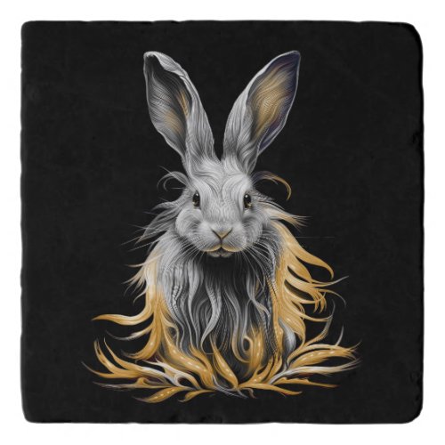 Awesome Gray Rabbit on Fire  Trivet