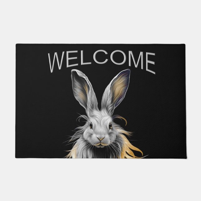Awesome Gray Rabbit on Fire Welcome Doormat (Front)