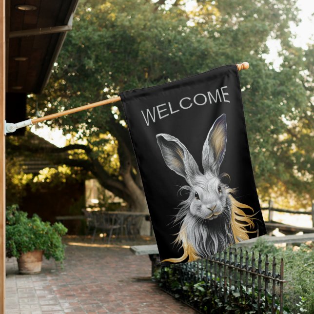 Awesome Gray Rabbit on Fire Welcome House Flag (In SItu)