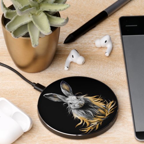 Awesome Gray Rabbit on Fire  Wireless Charger