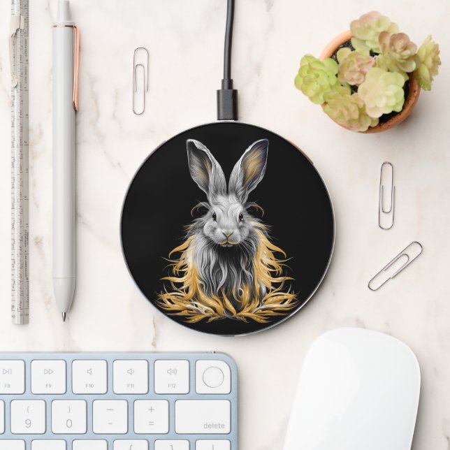Awesome Gray Rabbit on Fire  Wireless Charger (Desk)