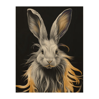 Awesome Gray Rabbit on Fire  Wood Wall Art