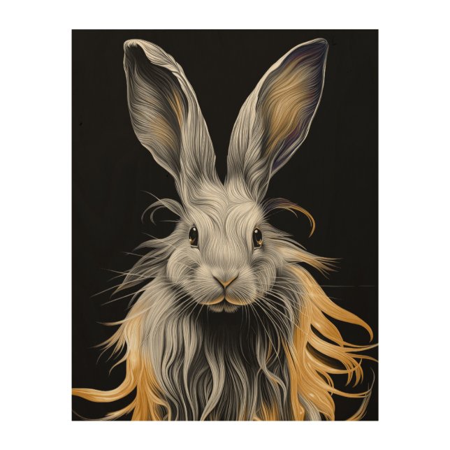 Awesome Gray Rabbit on Fire  Wood Wall Art (Front)