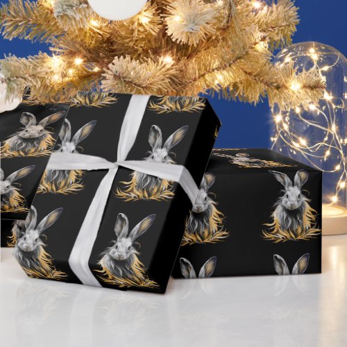 Awesome Gray Rabbit on Fire  Wrapping Paper