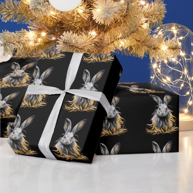 Awesome Gray Rabbit on Fire  Wrapping Paper (Holidays)