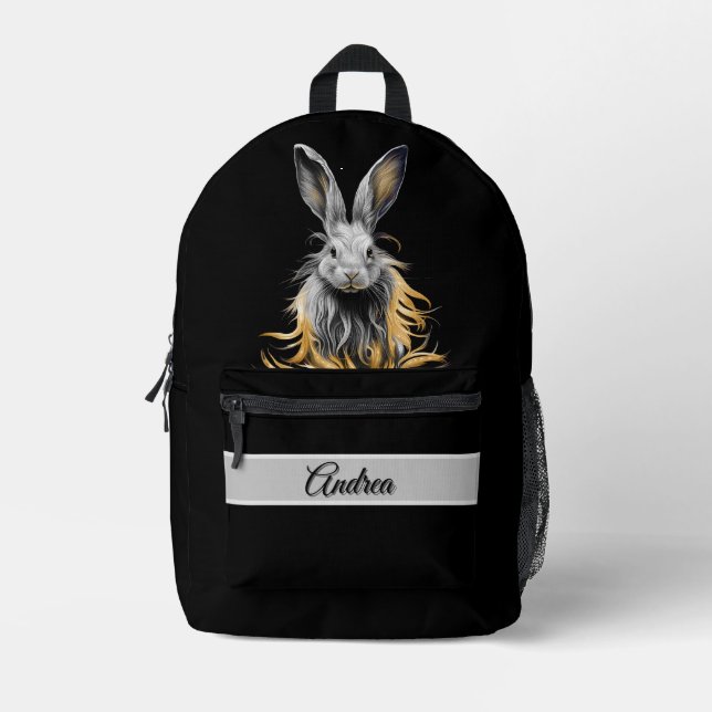 Awesome Gray Rabbit with Personal Name Printed Backpack (Front)