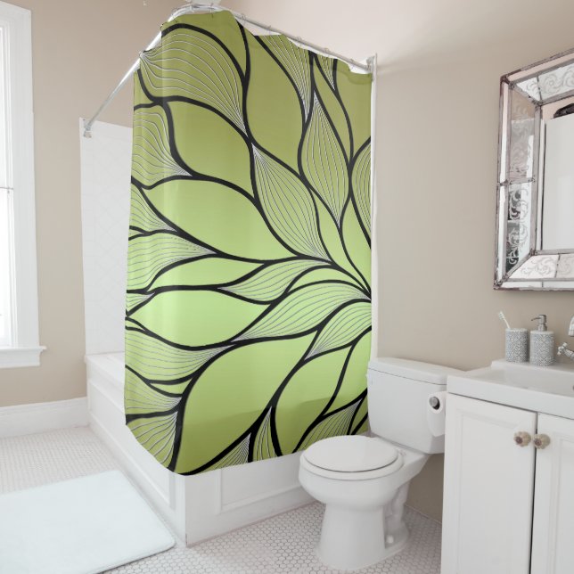 Awesome Green Creative Leave Pattern  Shower Curtain (In Situ)