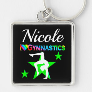 AWESOME GREEN PERSONALIZED GYMNASTICS DESIGN KEYCHAIN