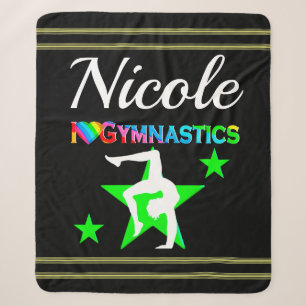 AWESOME GREEN PERSONALIZED GYMNASTICS DESIGN SHERPA BLANKET