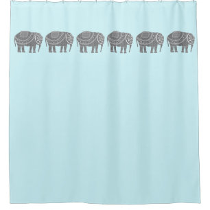 Awesome Grey Ornate Elephant on Turquoise Color Shower Curtain