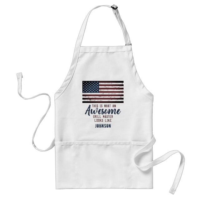 Awesome Grill Master Patriotic American Flag Adult Apron (Front)