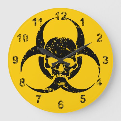 Awesome Grunge Biohazard Symbol and a skull Large Clock