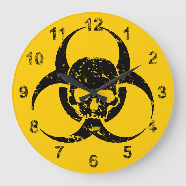 Awesome Grunge Biohazard Symbol and a skull Large Clock (Front)