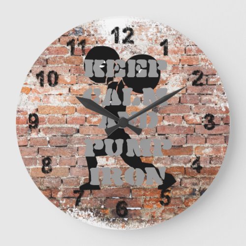 AWESOME GRUNGE BRICK WALL WEIGHTLIFTING LARGE CLOCK