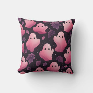 Awesome Halloween Pattern Cute Pink Ghosts Throw Pillow