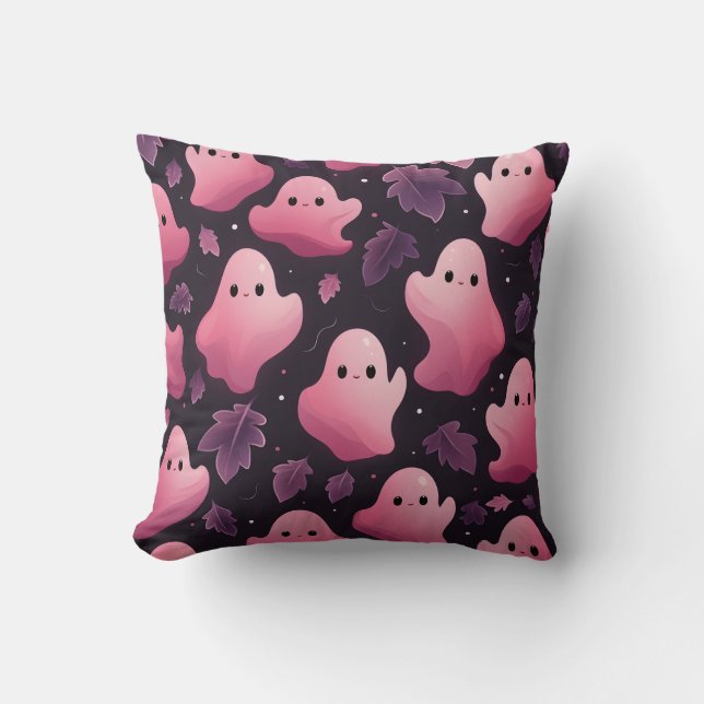 Awesome Halloween Pattern Cute Pink Ghosts Throw Pillow (Front)