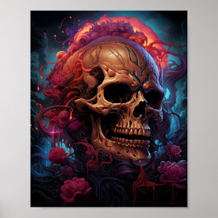 Awesome Halloween Skull Art In Purple Roses Poster