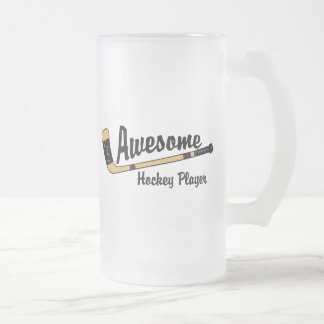Awesome Hockey Player Frosted Glass Beer Mug
