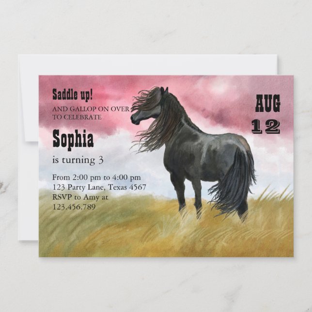 Awesome Horse Watercolor Invitation (Front)