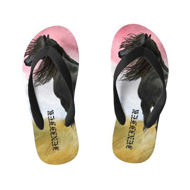 Awesome Horse Watercolor Kid's Flip Flops (Footbed)
