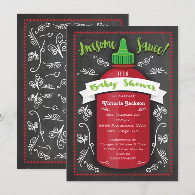 Awesome hot sauce baby shower chalkboard invites (Front/Back)