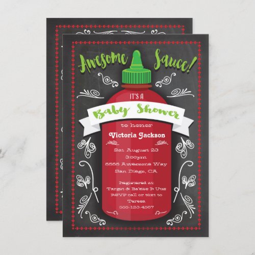 Awesome hot sauce baby shower chalkboard invites