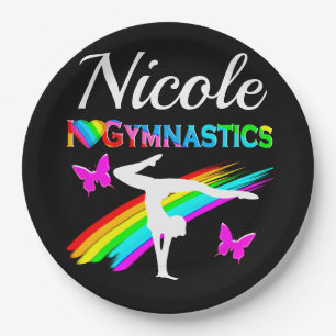 AWESOME I LOVE GYMNASTICS DARK DESIGN PAPER PLATES