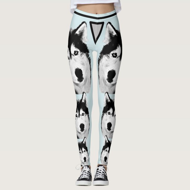 Awesome Ice Blue Siberian Husky Leggings (Front)