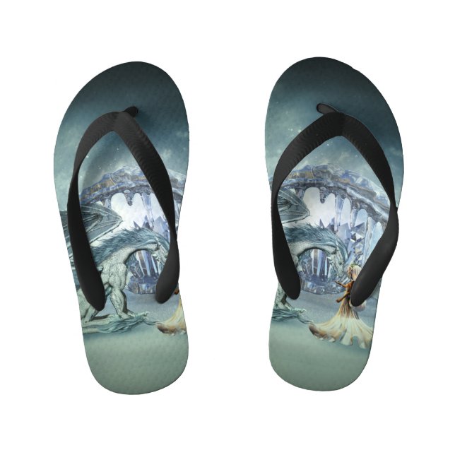 Awesome ice dragon kid's flip flops (Footbed)