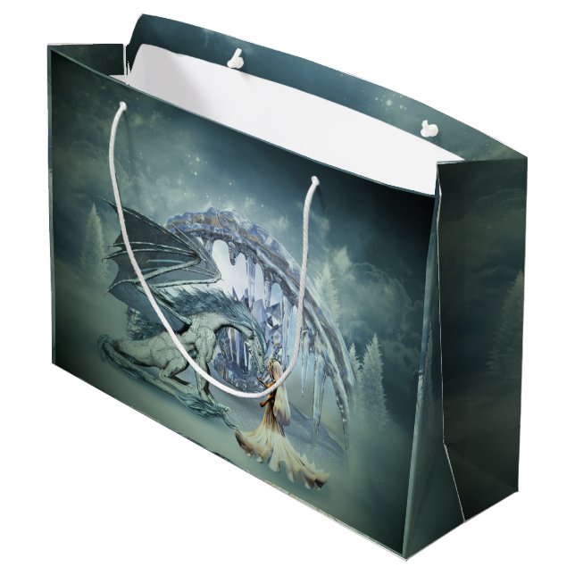 Awesome ice dragon large gift bag (Back Angled)