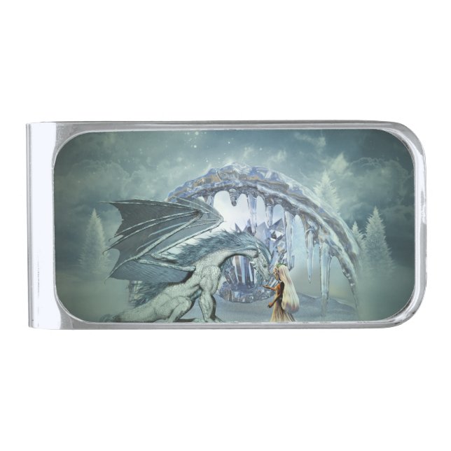 Awesome ice dragon silver finish money clip (Front)