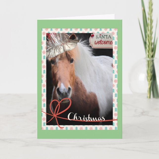 Awesome Icelandic Pony Santa horse greeting card (Front)