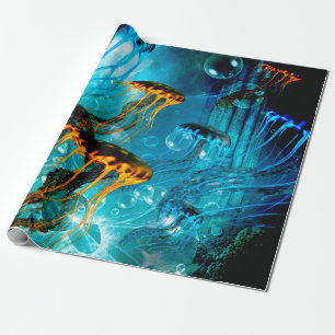 Awesome jellyfish,underwater world wrapping paper