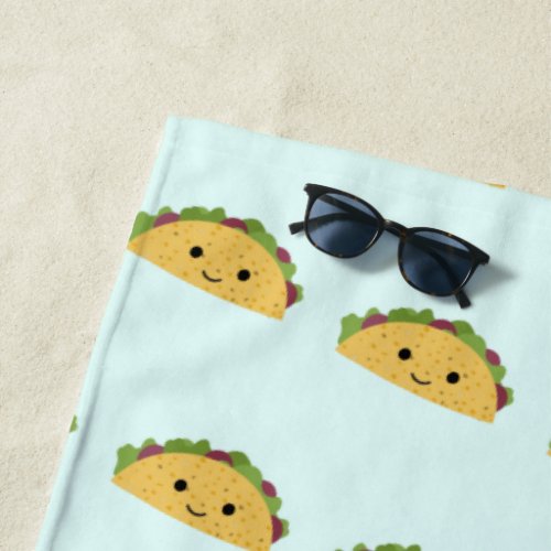 Awesome  Kawaii  Smiling Taco Pattern Beach Towel