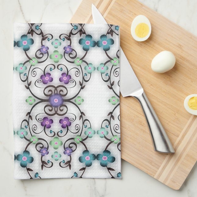 Awesome Lacy Look of Blue Violet Flowers  Kitchen Towel (Quarter Fold)