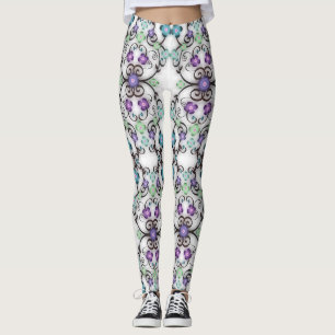 Awesome Lacy Look of Blue Violet Flowers Leggings
