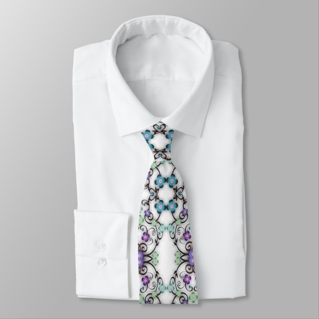 Awesome Lacy Look of Blue Violet Flowers  Neck Tie (Tied)