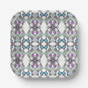 Awesome Lacy Look of Blue Violet Flowers Paper Plates